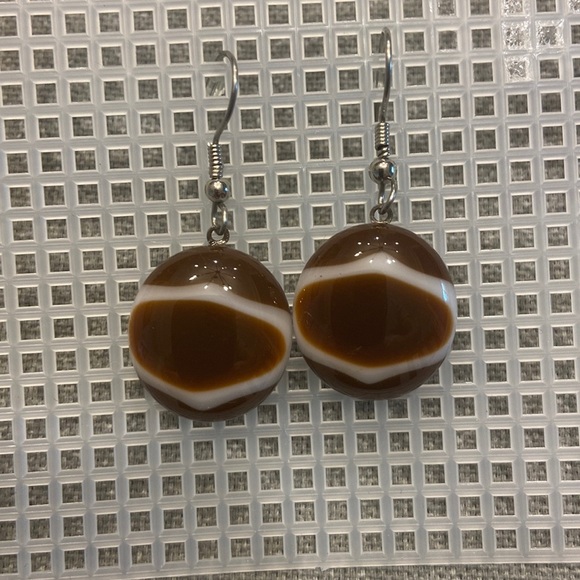 Layered Brown and White Glass Earrings - Picture 1 of 3
